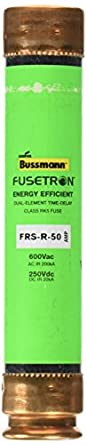 Bussmann FRS-R-50 Tron FRS-R Energy Efficient Non-Indicating Time Delay Fuse, 600 Vac/250 Vdc, 50 Amp