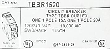 Thomas and Betts original tbbr1520 circuit breaker type:tbbr duplex one 1 pole 15A one 1pole 20A