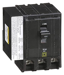 Square D Plug in Circuit Breaker, QO, Number of Poles 3, 100 Amps, 240VAC, Shunt Trip