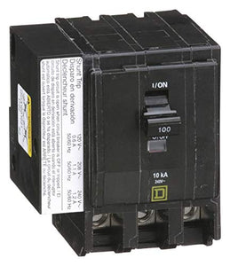 Square D Plug in Circuit Breaker, QO, Number of Poles 3, 100 Amps, 240VAC, Shunt Trip