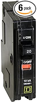 Square D 6-Pack QO120 20-Amp 1-Pole Plug-On Circuit Breaker (6 Pack), black