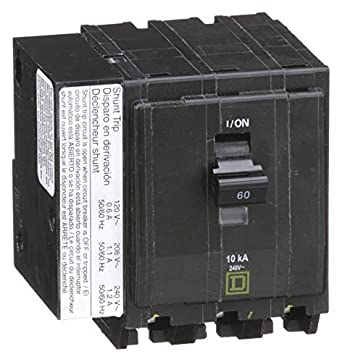 Square D Plug in Circuit Breaker, QO, Number of Poles 3, 60 Amps, 240VAC, Shunt Trip