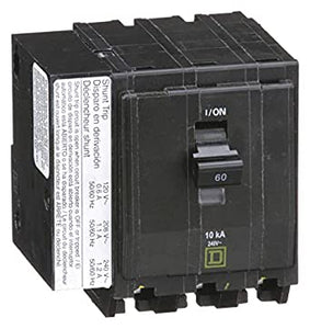 Square D Plug in Circuit Breaker, QO, Number of Poles 3, 60 Amps, 240VAC, Shunt Trip