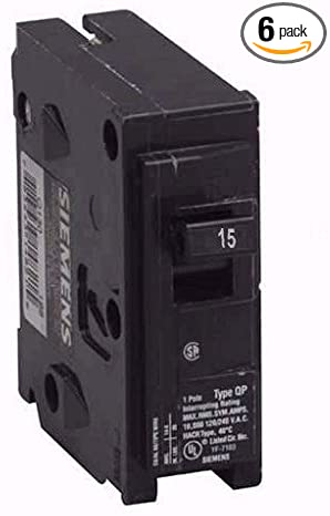 SIEMENS 6-Pack (6 Pack) Q115 Breaker, 15A, 1P, 120 VAC, Plug-In, Black