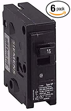 SIEMENS 6-Pack (6 Pack) Q115 Breaker, 15A, 1P, 120 VAC, Plug-In, Black