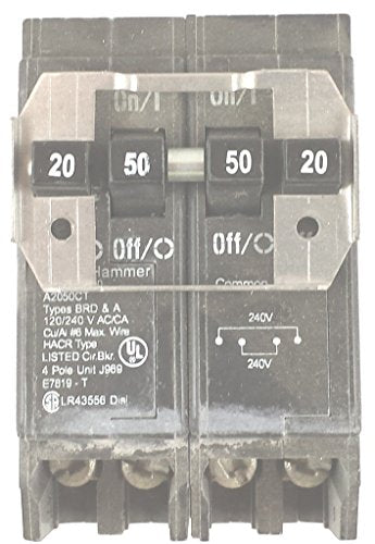 C-H BQC220250 20/50A 2P 120/240V 10KAIC PLUG IN MOLDED CIRCUIT BREAKER