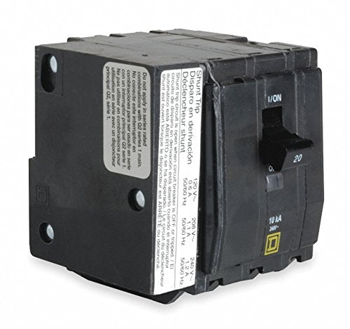 Square D Plug in Circuit Breaker, QO, Number of Poles 3, 20 Amps, 240VAC, Shunt Trip