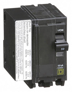 Square D Plug in Circuit Breaker, QO, Number of Poles 2, 50 Amps, 120/240VAC, Shunt Trip