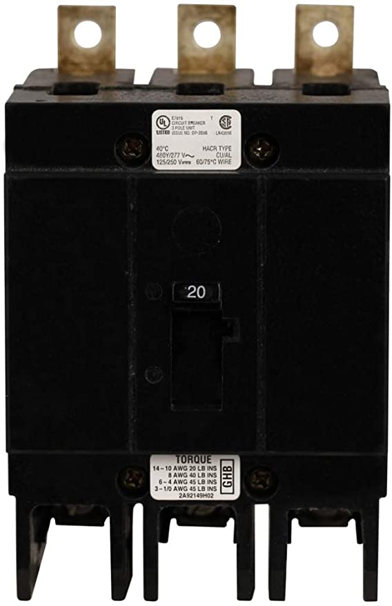 Eaton GHB3090 Bolt-On Mount Type GHB Molded Case Circuit Breaker 3-Pole 90 Amp 277/480 Volt AC 125/250 Volt DC
