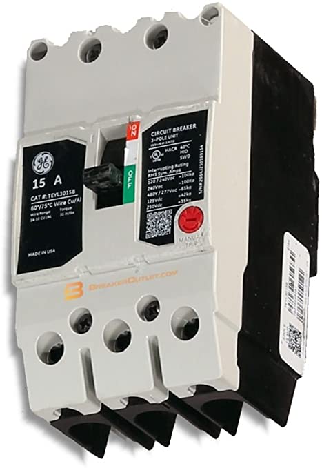 Refurbished General Electric GE TEYL3015B Circuit Breaker 3 Pole 15A 480/277V