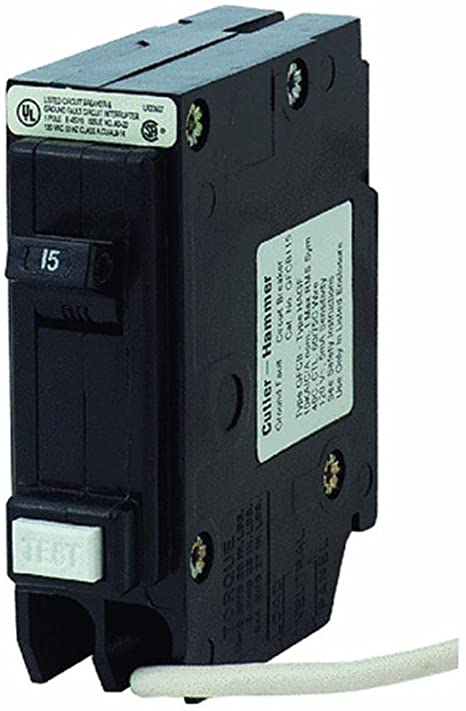 Eaton Corporation GFCB115CS Single Pole Ground Fault Interrupter Circuit Breaker, 120V, 15-Amp