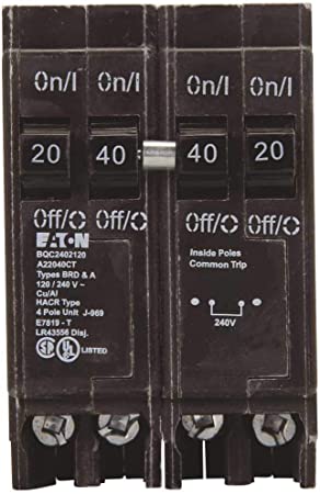 Eaton BQC2402120 Quad Breaker One 2 Pole 40 Amp and Two 1 Pole 20 Amp Common Trip, 1" x 1" x 1"