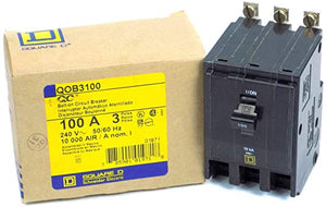 Square D QOB3100 Circuit Breaker (QOB) Standard, 100A, 3-Pole, 240 Vac, 3-Phase, Bolt-On, Black