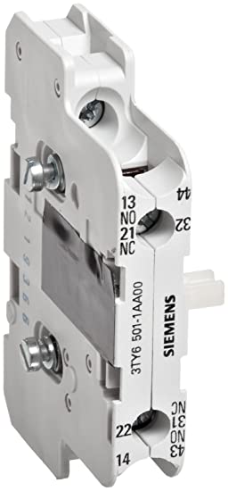Siemens 3TY6501-1AA00 Contactor Auxiliary Contact Block, Used with 3TC Devices, 3TC44 - 3TC48 Frame Size, Left or Right Block Location, 1 NO + 1 NC Contacts