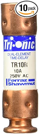 Mersen TR10R 250V 10A 2X9/16 Rk5 Time Delay Fuse, 10-Pack