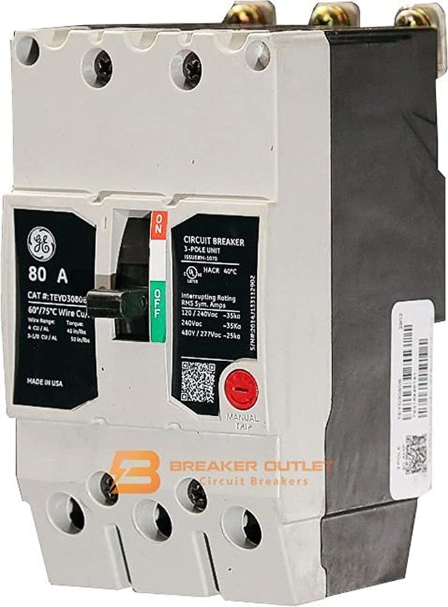 New General Electric GE TEYD3080B Circuit Breaker 3 Pole 80A 480/277V 25kA TEYD
