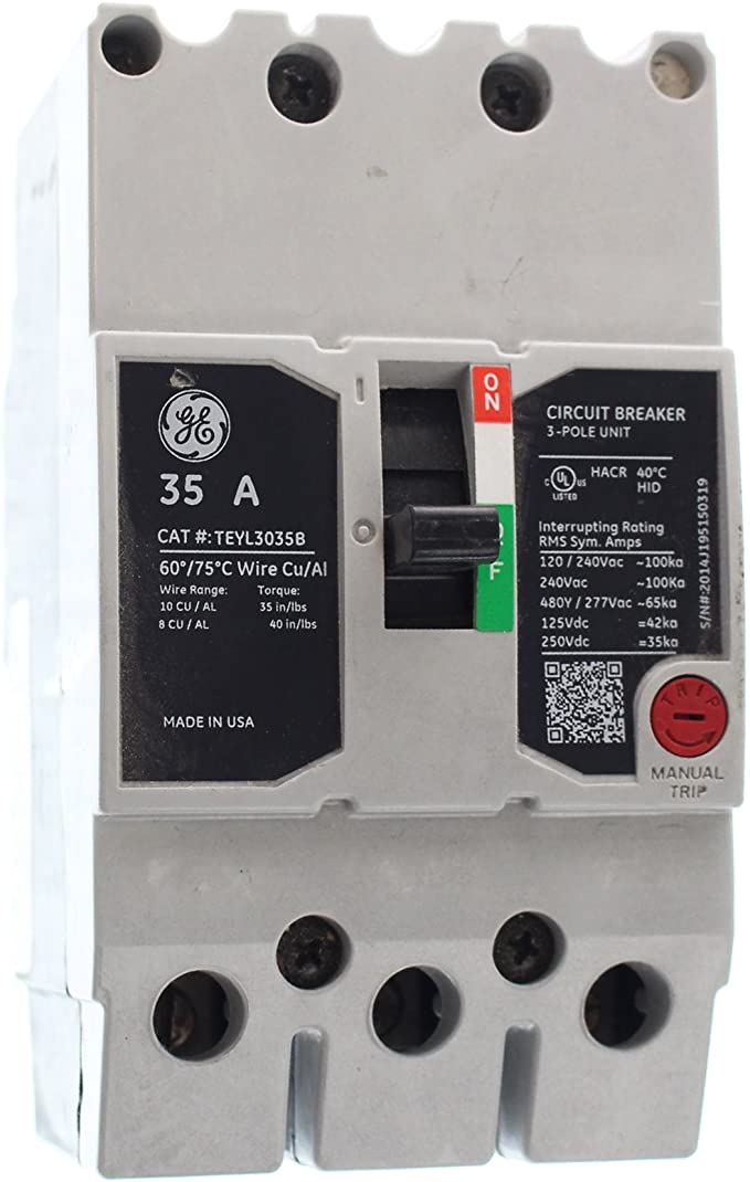 GE TEYL3035B Circuit Breaker, 277/480-Volt, 3-Pole, 35-Amp, 65kAIC, Type TEYL