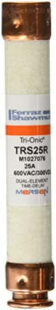 Mersen TRS-R Tri-Onic Time-Delay/Class RK5 Fuse, 600VAC/300VDC, 200kA AC/20kA DC, 25 Ampere, 13/16" Diameter x 5" Length