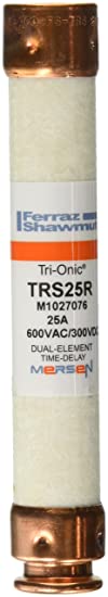 Mersen TRS-R Tri-Onic Time-Delay/Class RK5 Fuse, 600VAC/300VDC, 200kA AC/20kA DC, 25 Ampere, 13/16" Diameter x 5" Length