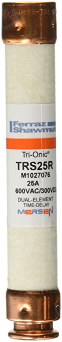 Mersen TRS-R Tri-Onic Time-Delay/Class RK5 Fuse, 600VAC/300VDC, 200kA AC/20kA DC, 25 Ampere, 13/16" Diameter x 5" Length