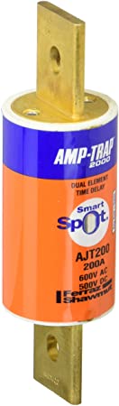 Mersen AJT Amp-Trap 2000 SmartSpot Time-Delay/Class J Fuse with Maximum Circuit Protection, 600VAC/500VDC, 200kA AC/100kA DC, 200 Ampere, 1-5/8"Diameter x 5-3/4" Length