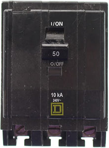 Square D QOB350 Miniature Circuit Breaker 50 Amp, 240 Volt AC, 48 Volt DC, 3-Pole, Bolt-On Mount