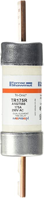 Mersen TR-R Tri-Onic Time-Delay/Class RK5 Fuse, 250VAC/250VDC, 200kA AC/20kA DC, 175 Ampere, 1-9/16" Diameter x 7-1/8" Length