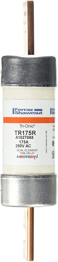 Mersen TR-R Tri-Onic Time-Delay/Class RK5 Fuse, 250VAC/250VDC, 200kA AC/20kA DC, 175 Ampere, 1-9/16" Diameter x 7-1/8" Length
