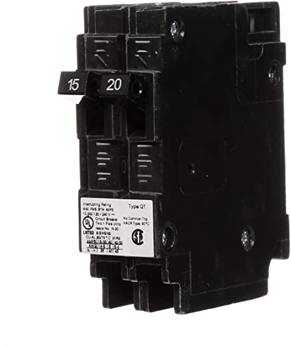 Siemens Q1520 One 15-Amp and One 20-Amp Single Pole 120V Non-Current Limiting Circuit Breaker