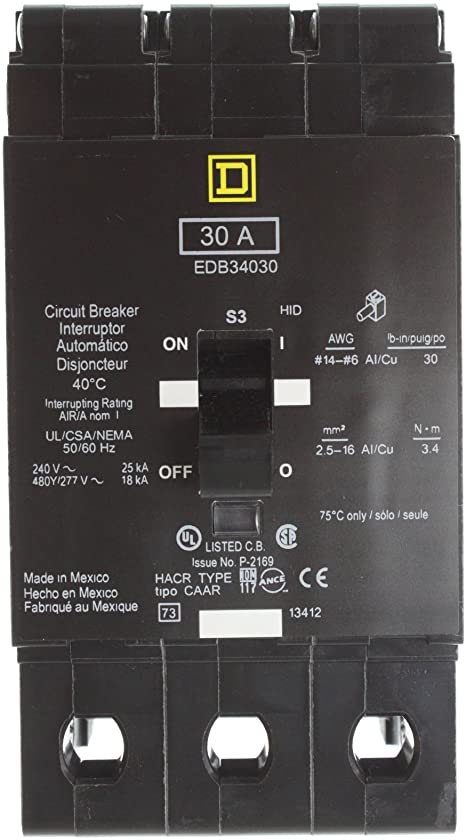 SCHNEIDER ELECTRIC EDB34030 Miniature Circuit Breaker 480Y/277-Volt 30-Amp Electrical Box