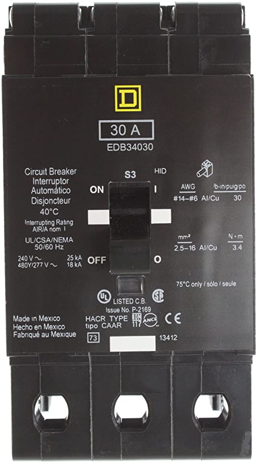 SCHNEIDER ELECTRIC EDB34030 Miniature Circuit Breaker 480Y/277-Volt 30-Amp Electrical Box