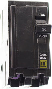 Square D QOB220VH Miniature Circuit Breaker (QOB) Standard, 20A, 2-Pole, 120/240 Vac, 1-Phase, 22kA