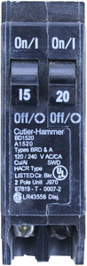 Cutler-Hammer BD1520 Type BR Duplex Twin 2 Pole 15A & 20A Circuit Breaker