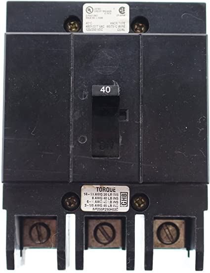 Eaton Cutler-Hammer Cutler Hammer GHB3040 Circuit Breaker, 480/277-Volt, 3-Pole, 40-Amp, Type GHB, Black