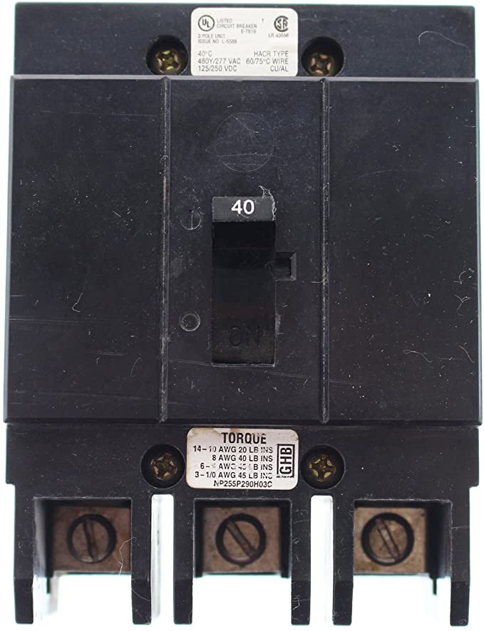 Eaton Cutler-Hammer Cutler Hammer GHB3040 Circuit Breaker, 480/277-Volt, 3-Pole, 40-Amp, Type GHB, Black