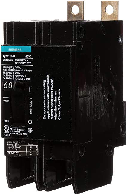 Siemens BQD260 60-Amp Double Pole 480Y/277V AC - 125/250V DC 14KAIC Bolt in Breaker