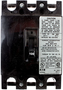 Cutler Hammer CC3100X CC Frame Main Circuit Breaker, 100A, 3-Pole, 120/208V