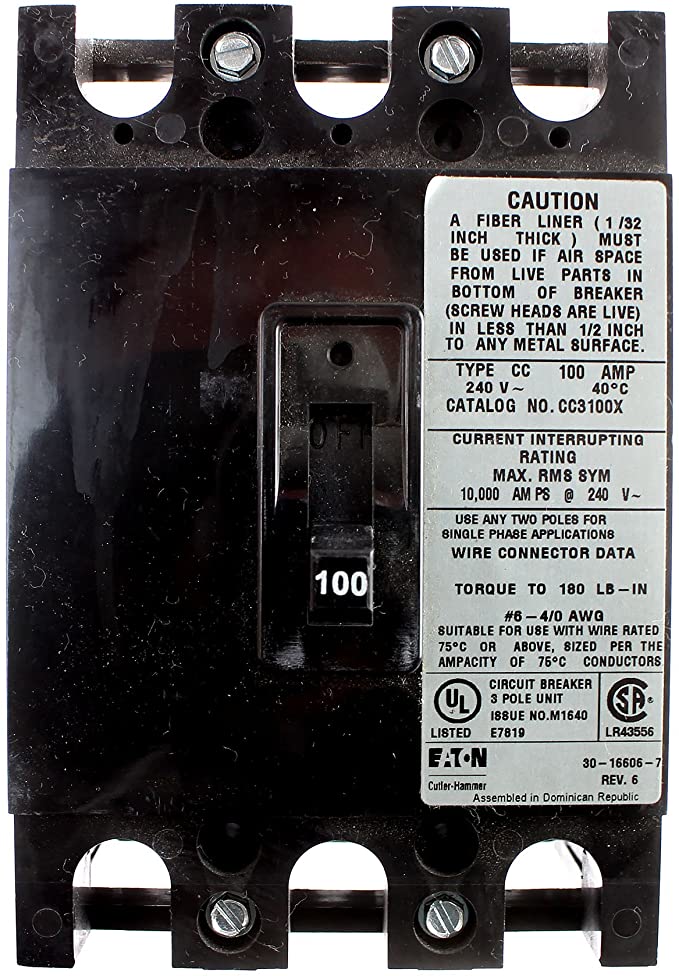 Cutler Hammer CC3100X CC Frame Main Circuit Breaker, 100A, 3-Pole, 120/208V