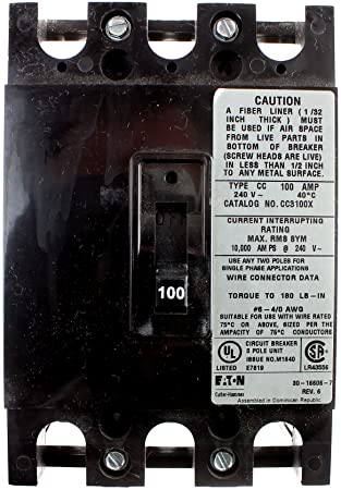 Cutler Hammer CC3100X CC Frame Main Circuit Breaker, 100A, 3-Pole, 120/208V