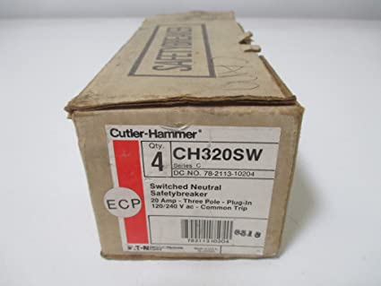 EATON CUTLER HAMMER CH320SW Type CH Neutral Switching Breaker 20A/3 Pole 240V 10K