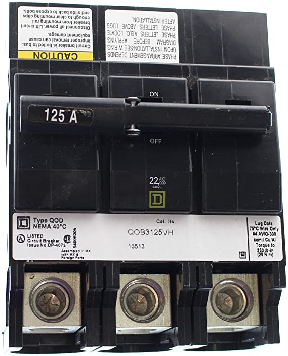 SCHNEIDER ELECTRIC Miniature 240-Volt 125-Amp QOB3125VH Molded Case Circuit Breaker 600V 100A