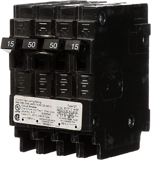 Siemens Q21550CT 50-Amp Double Pole Two 15-Amp Single Pole Circuit Breaker