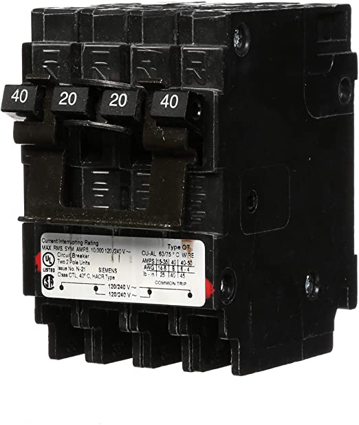 Siemens Q24020CT2 One 20-Amp One 40-Amp Double Pole Circuit Breaker