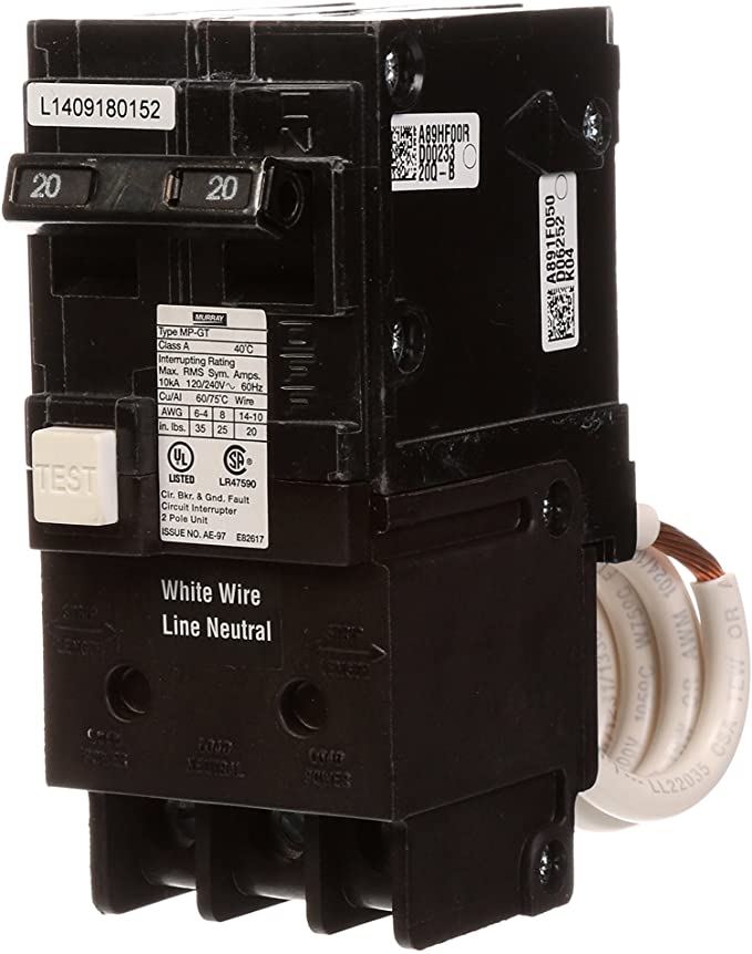 Murray MP220GFA 20 Amp 2-Pole GFCI Circuit Breaker with Self Test & Lockout Feature