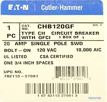 Eaton Cutler Hammer Ch BOLT ON 1 Pole 20 amp gfi GFCI CB BREAKER Circuit Breaker