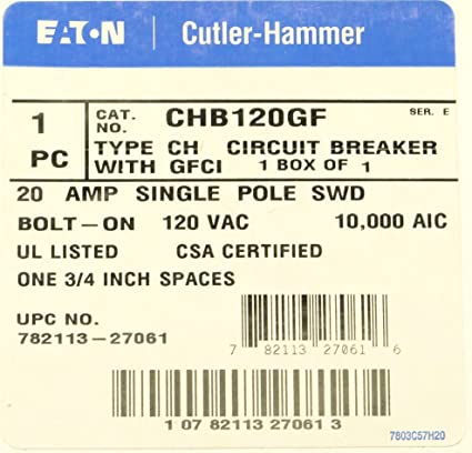 Eaton Cutler Hammer Ch BOLT ON 1 Pole 20 amp gfi GFCI CB BREAKER Circuit Breaker